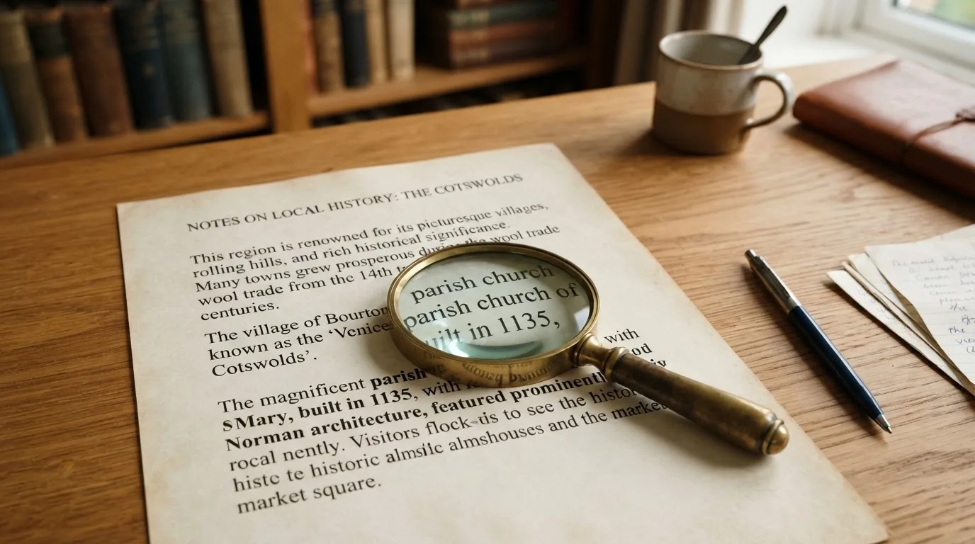 A magnifying glass rests over a printed regulatory certificate on a wooden desk.