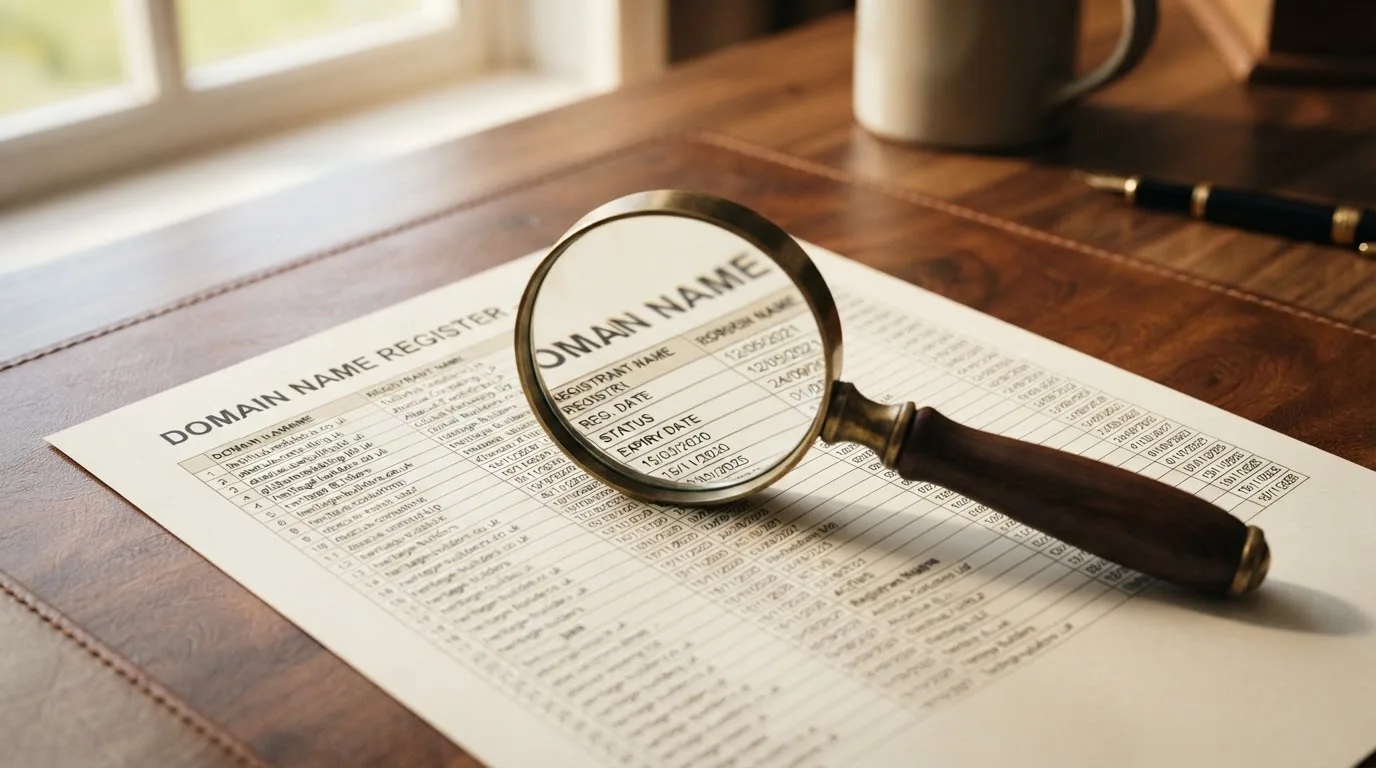 A magnifying glass rests over a printed regulatory certificate on a wooden desk.