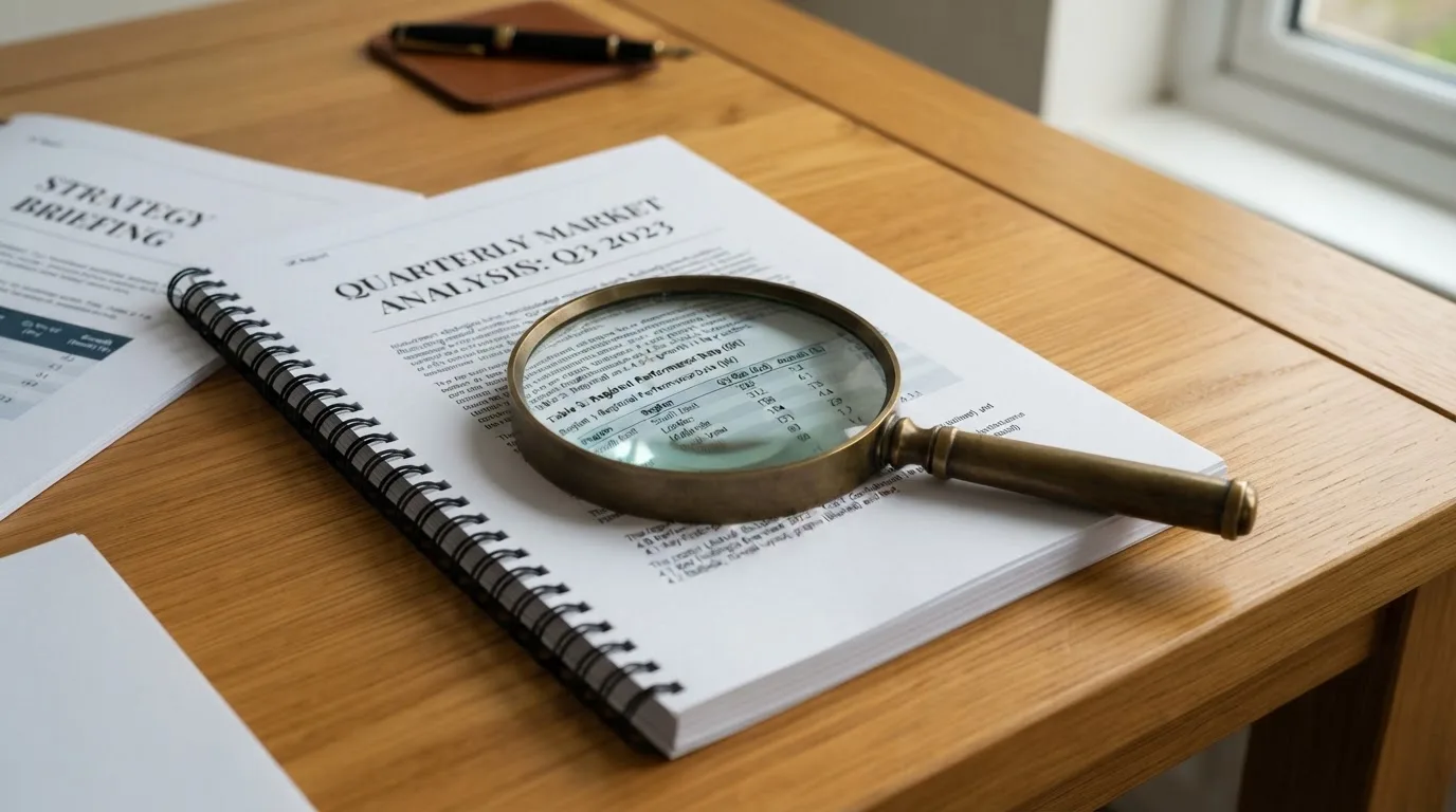 A magnifying glass rests over a printed regulatory certificate on a wooden desk.