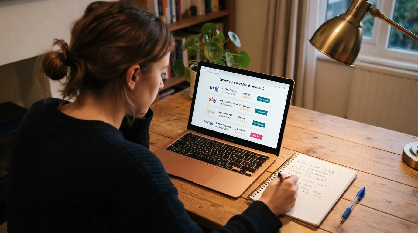 A laptop on a home desk showing a UK online casino comparison page open beside a notepad, with a laptop showing a foreign-registered website's homepage visible in a browser tab list
